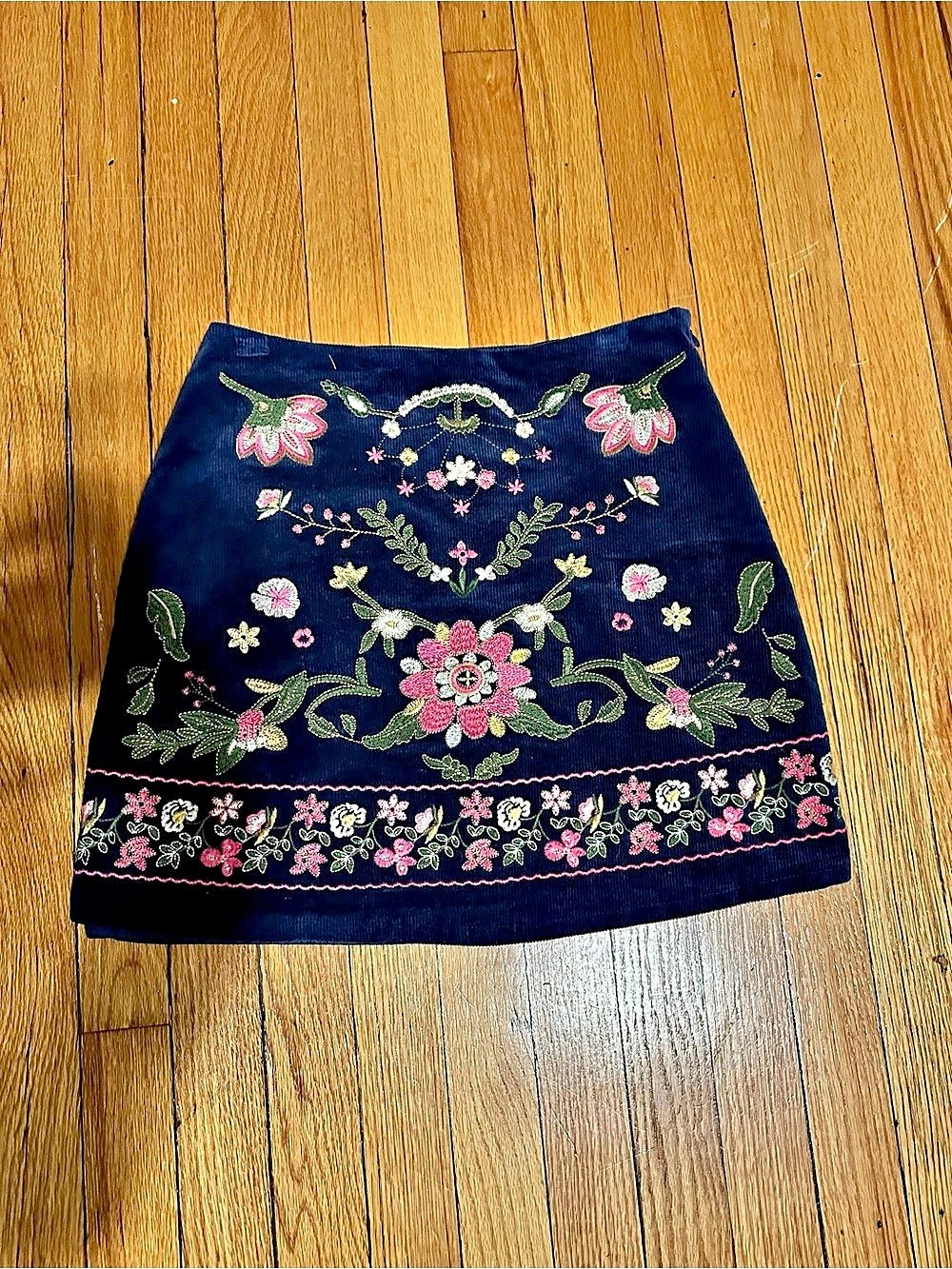 Harper Floral Embroidered Mini Skirt in Blue